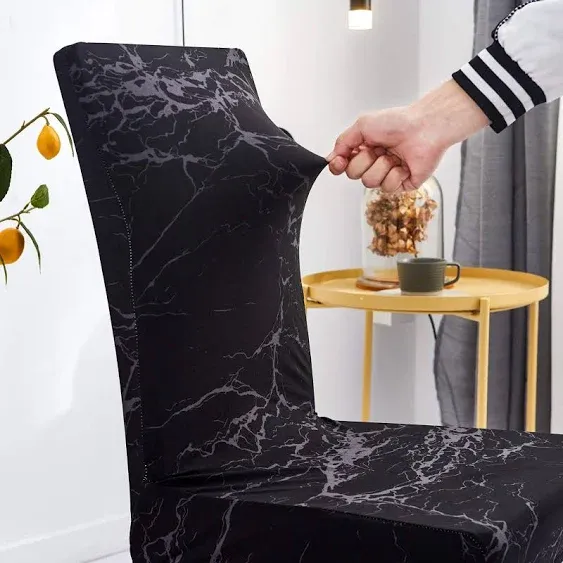 Chair Covers for Dining Room Set of 6 Pack Black Marble Slipcovers High Back Chairs Cover Stretch Spandex Slipcover for Wedding Party Restaurant