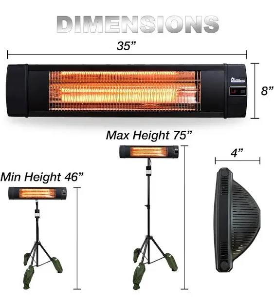 Dr Infrared Heater Outdoor Patio Heater with Tripod & Remote - Black