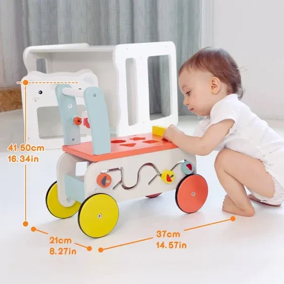 Baby Walker with Wheel, 3-in-1 Wooden Activity Walker for Kids 1-3 Years