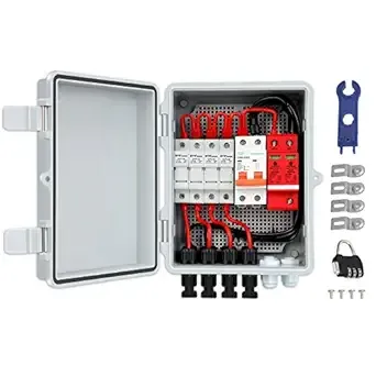 Solar Combiner Box PV Combiner Box 4 String With15A Rated Current Fuse Solar DC Breaker Lightning Arreste and Solar Connector for Solar Power Systems10AWG Solar Cable