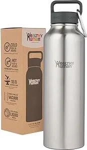 Healthy Human Stainless Steel Water Bottle | Double Walled Vacuum Insulated Water Thermos for Adults | Eco-Friendly Travel Bottles with Leak Proof Lid (Red Hot, 16 oz/ 473 ML)