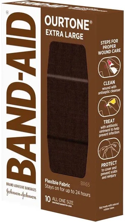 Band Aid, Adhesive Bandages, Ourtone, Flexible Fabric, Extra Large, BR45, 10 Bandages