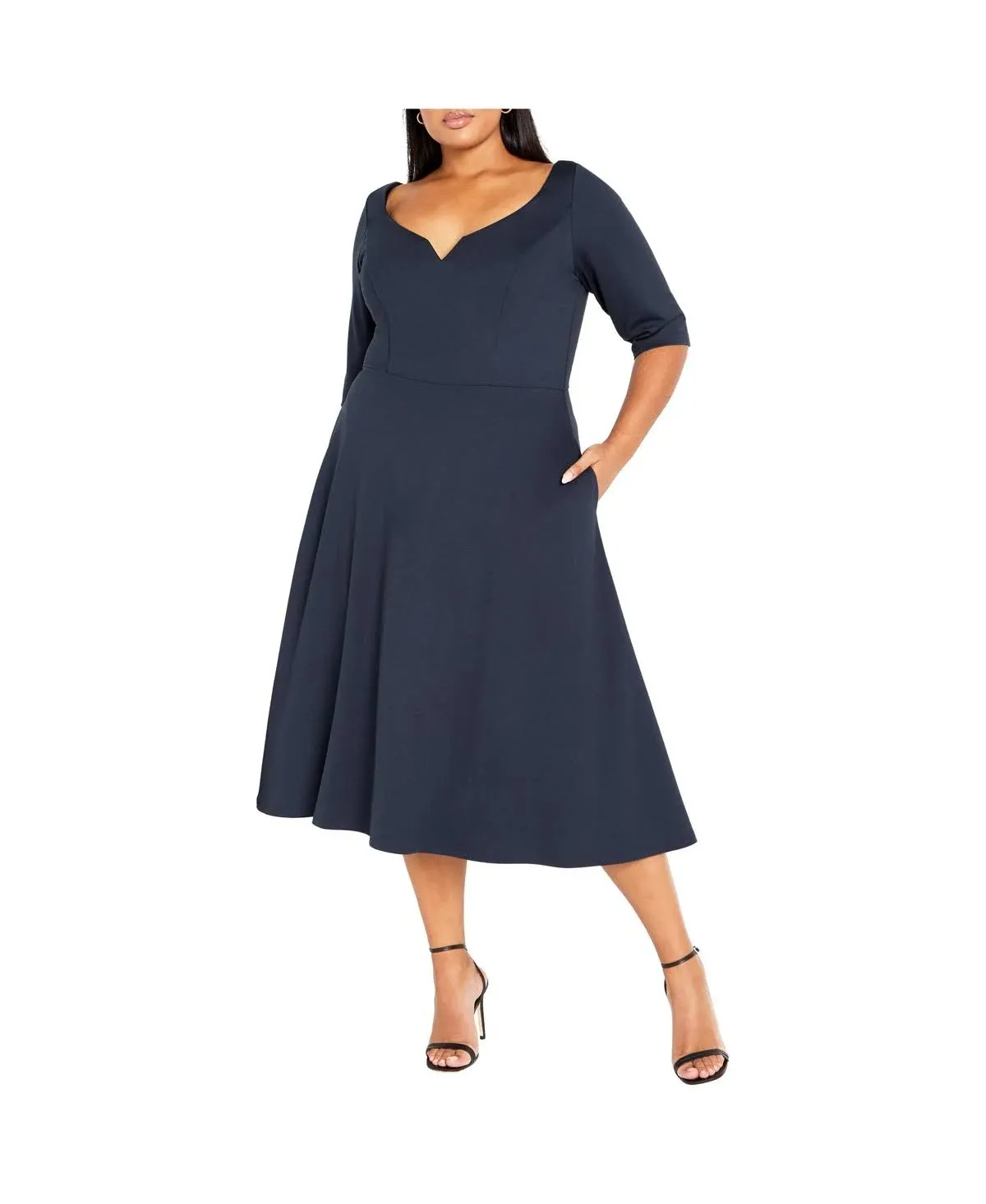 City Chic Plus Size Cute Girl Elbow Sleeve Dress - Navy