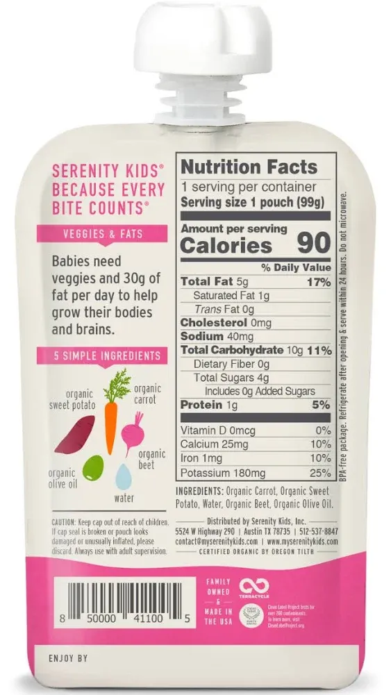 Serenity Kids Organic Savory Veggie Baby Food Pouches