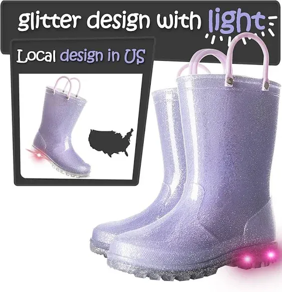 Kushyshoo Kids Light Up Rain Boot Purple Glitter Toddler Girls Shoes Size 10 ...