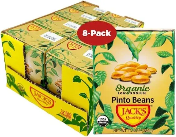 Jack's | Organic Pinto Beans 13.4 oz. | Packed with Protein and Fiber, Heart Healthy, Low Sodium & Non GMO | (8-PACK)