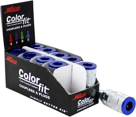 **10 PACK** Milton 786TC T-style ColorFit Couplers Blue 1/4&#034; NPT Male Box of 10