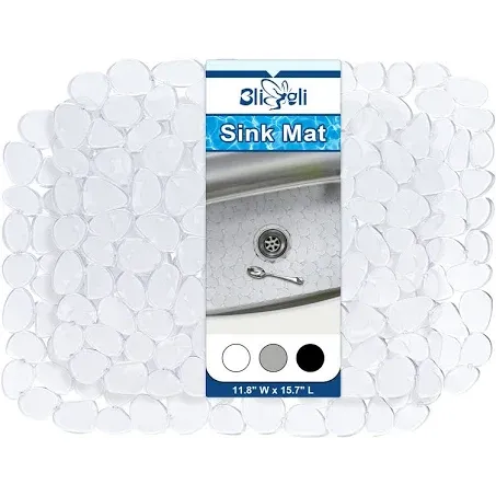 Bligli Pebble Sink Mat for Stainless Steel/Ceramic Sinks, PVC Eco-friendly Sink Protectors for Bottom of Kitchen Sink, Dishes and Glassware, Fast Draining, 15.7 x 11.8 inch (2 PACK, Clear)