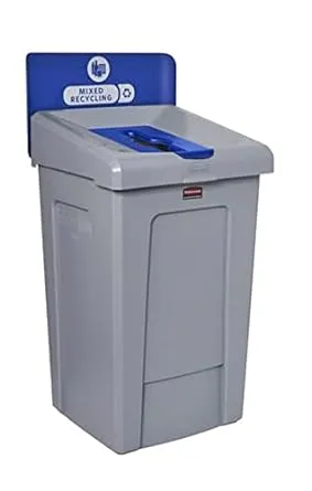 Rubbermaid Commercial Products Slim Jim Recycling Station 1-Stream Mixed Recycling Bin/Can/Kit/Station, 33 GAL, for Kitchens/Classrooms/Offices/Back of House/Higher Education/Commercial Facilities