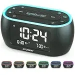 Housbay Glow Small Alarm Clock for Bedrooms with 7 Color Night Light, Dual Alarm, Dimmer, USB Charger, Battery Backup, Nap Timer, FM with Auto-Off