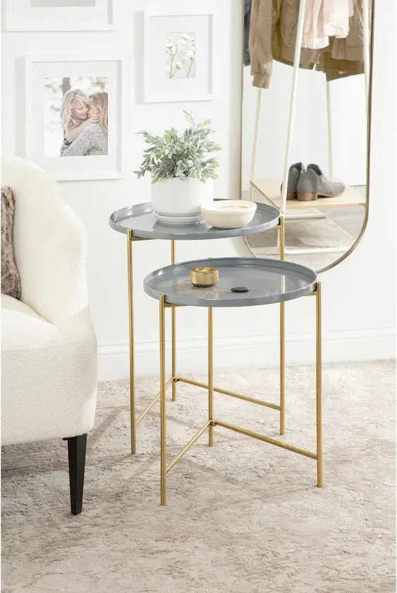 Kate and Laurel Ulani Round Metal Accent Tables 2 Piece Natural