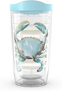 Tervis Sara Berrenson - Atlantica Collection Made in USA Double Walled Insulated Tumbler Travel Cup Keeps Drinks Cold & Hot, 16oz, Crab