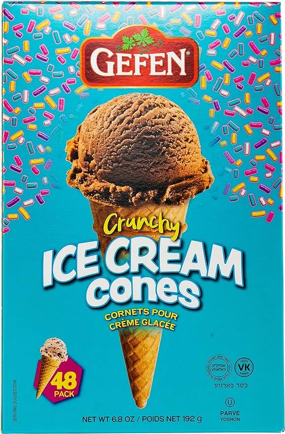 Gefen Ice Cream Cones, 48 CT | Crunchy & Delicious | No Sugar | Great for Parties | Kosher