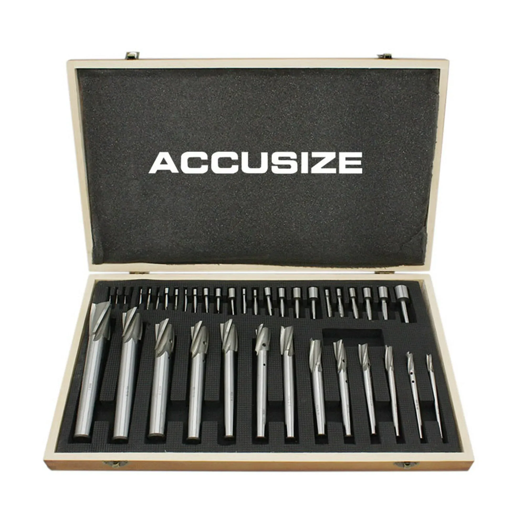 Accusize Industrial Tools 39 Pc Straight Shank H.S.S. Interchangeable Pilot Counterbore Set, Counterbores from 1/4'' up to 1'' by 16ths, 500S-A000