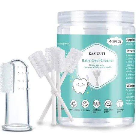 Baby Toothbrush, Baby Tongue Cleaner, 40Pcs Disposable Infant Toothbrush Clean Baby Mouth, Gauze Toothbrush Infant Oral Cleaning Stick Dental Care for 0-36 Month Baby + Free 1Pcs finger toothbrush