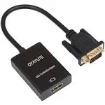 ONTEN VGA to HDMI, 1080P VGA to HDMI Adapter (Male to Female) for Computer, Desktop, Laptop, PC, Monitor, Projector, HDTV with Audio Cable and USB Cable (Black)