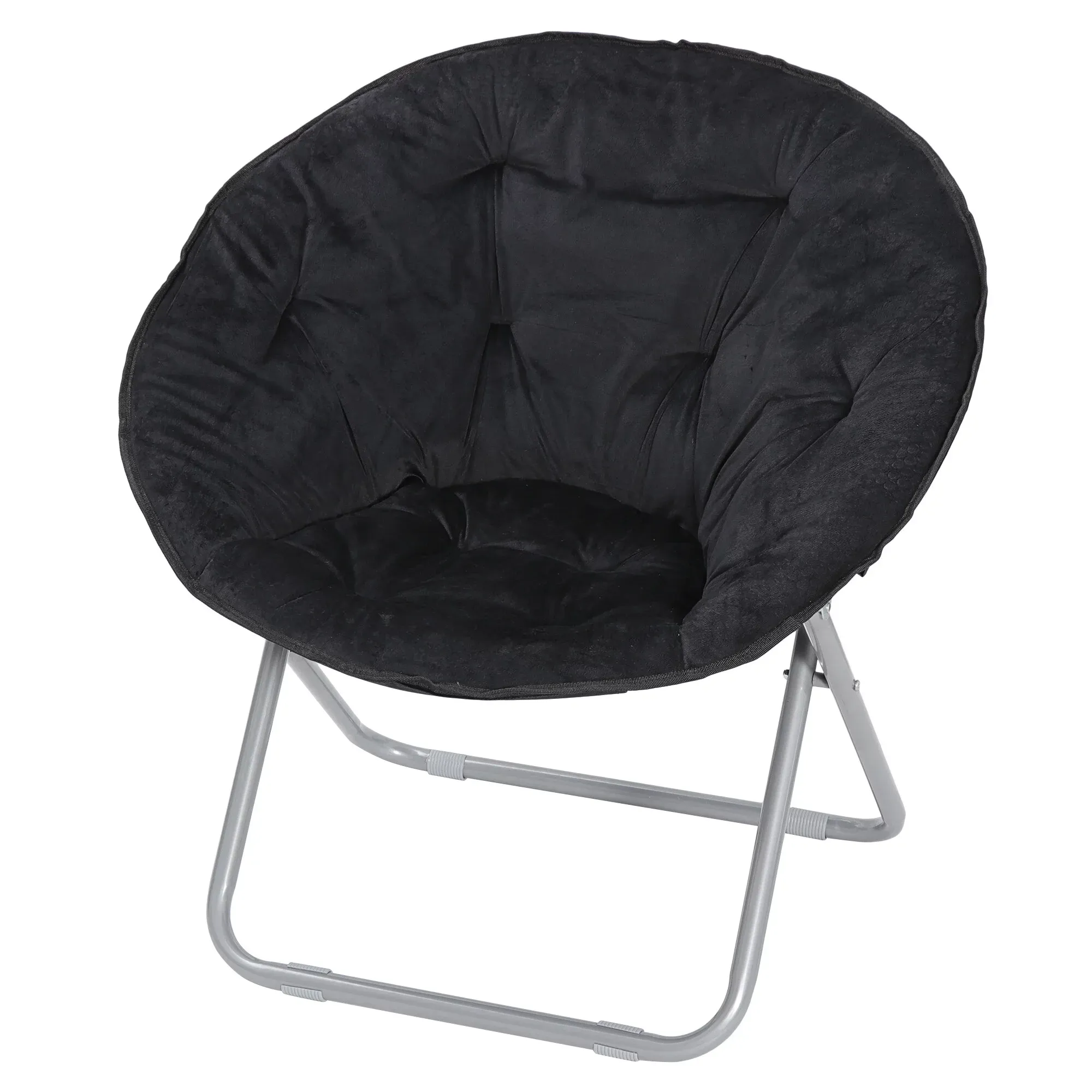 HomGarden Foldable Soft Faux Fur Saucer Chair Adult Kids Cozy Moon Chair Max 240lbs, Black