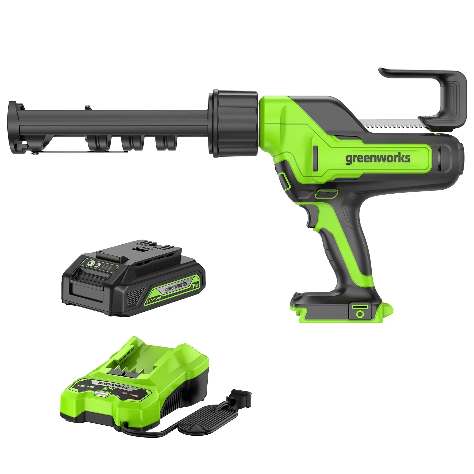 Greenworks 24V Cordless 10 oz. Caulk & Adhesive Gun 6-Speed Anti-Dripping with 2Ah USB Battery and 2A Charger