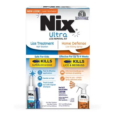 Nix Ultra Lice Removal Kit, Lice Treatment Hair Solution, 3.4 fl oz & Lice Removal Comb