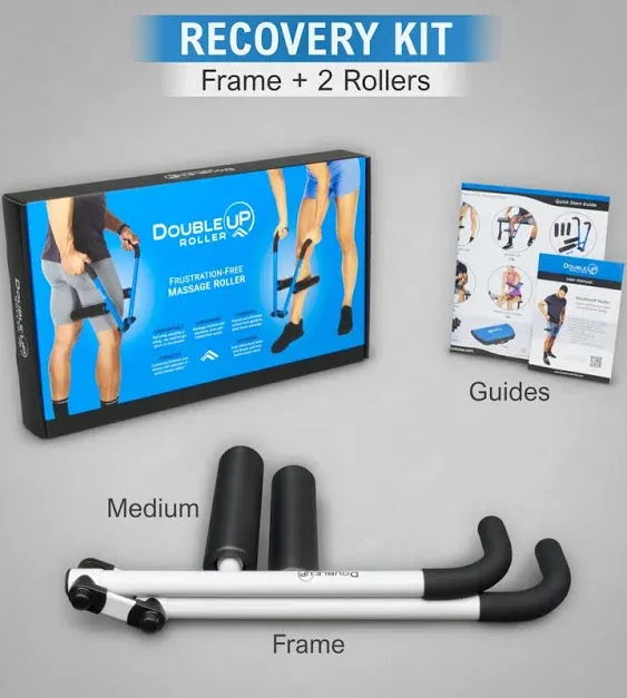 DoubleUP Roller Recovery Kit - White - Muscle Massager with Lever-Action Pressure Control and Quick-Change Rollers