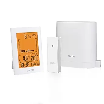 BALDR Wireless Weather & Rain Gauge with Remote Sensor - Weather Station - Battery-Operated Digital Hygrometer with Large Monitor Display, Indoor Outdoor Thermometer with 328ft/100m Range, White