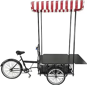 FixtureDisplays® 24" Tire Black Tricyle Vending Cart Ice-Cream Wagon Flower Cart Kiosk Farmers Market Booth Collapsable 10052-NF