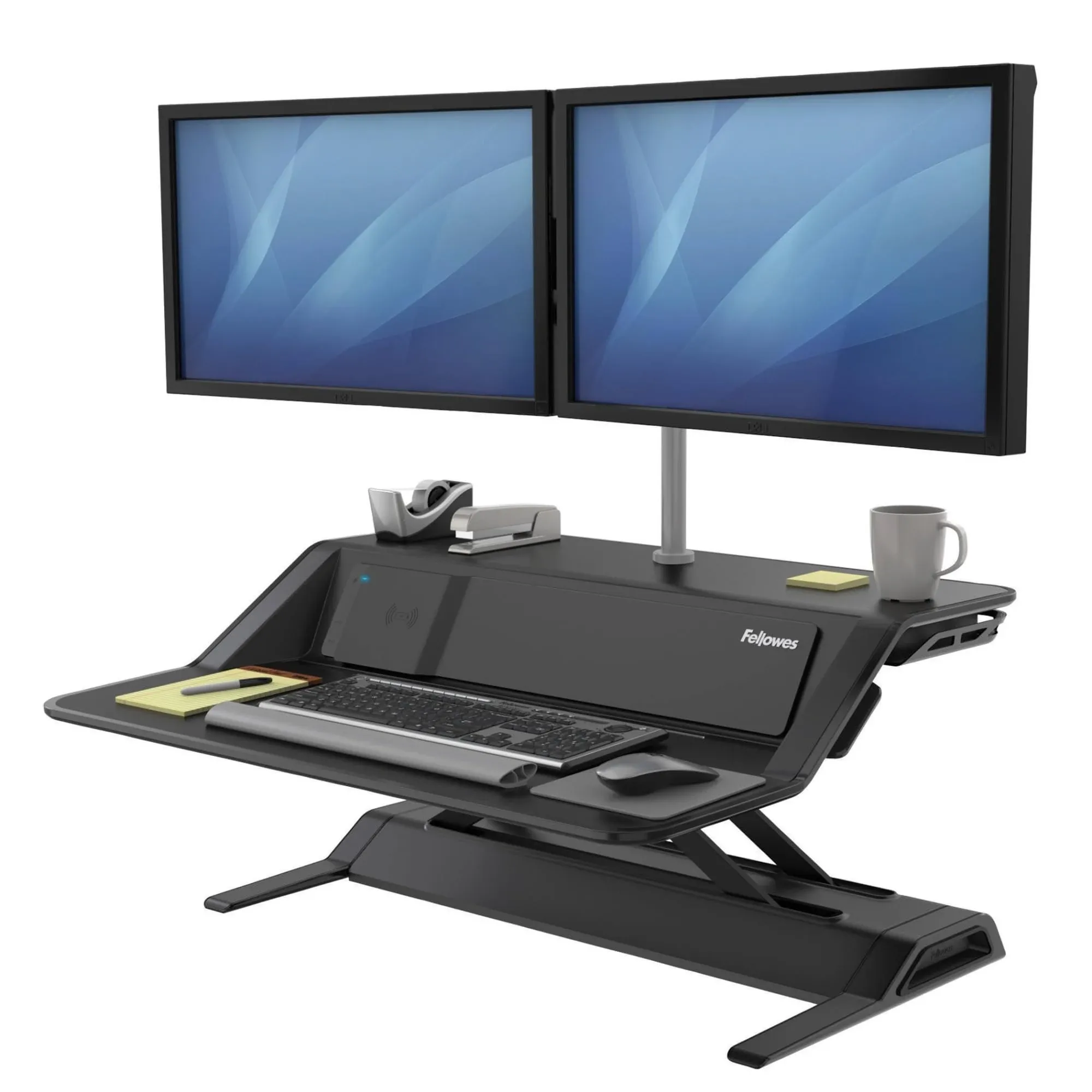 Fellowes Lotus&trade; DX Sit-Stand Workstation - Black - 35 lb Load Capacity - 5.5" Height x 32.8" Width x 24.3" Depth - Black - Antimicrobial - 8080301