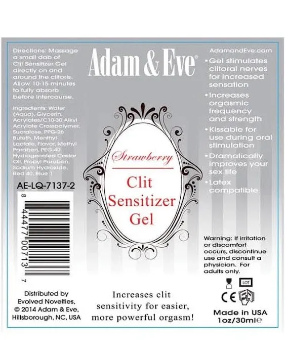 Adam & Eve Clit Sensitizer Strawberry Gel, Water Based Personal Sexual Lubricant for Women, Increase Sensitivity for Stronger Orgasm, Lube for Sex and Masturbation - 1 Ounce