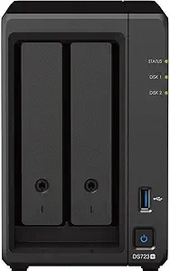 Synology DiskStation DS723+ NAS Server with Ryzen 2.6GHz CPU, 32GB Memory, 8TB SSD Storage, 1TB M.2 NVMe SSD, 2 x 1GbE LAN Ports, DSM Operating System