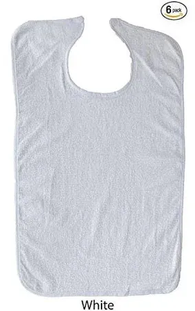 Adult Terry Cloth Bib with Velcro Closure Size 18 x 30 - 6 Pack, White