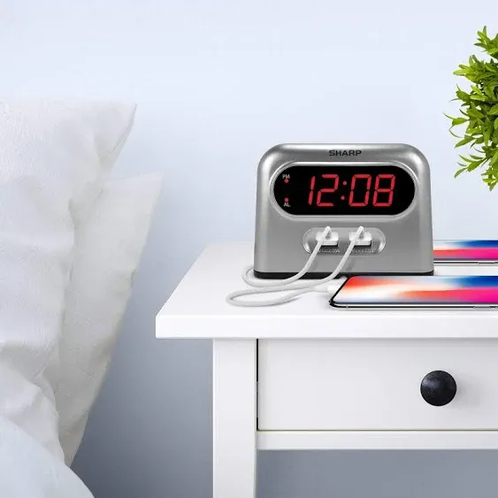 Sharp Digital Alarm Clock With USB Ports