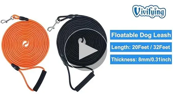 Vivifying Long Dog Leash, 32ft Floating Dog Training Leash, Check Cord Rope Leash with Comfortable Handle for Outside, Hiking, Swimming, Beach and