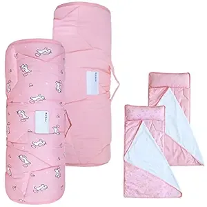 2 Pack Toddler Nap Mat with Pillow and Blanket 50" x 21" x 1.5", Nap Mat for Boys Girls Super Soft and Cozy, Kids Sleeping Bag for Preschool, Daycare, Toddler Sleeping Bag, Pink Horse/Pink