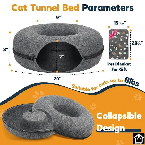 Homagico Peekaboo Cat Cave for Indoors Cats,Cat Dounut Tunnel Bed,Hiding and Exploring Fun,Exercise Scratching