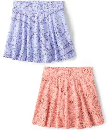 Girls Print Skort 2-Pack - Coral