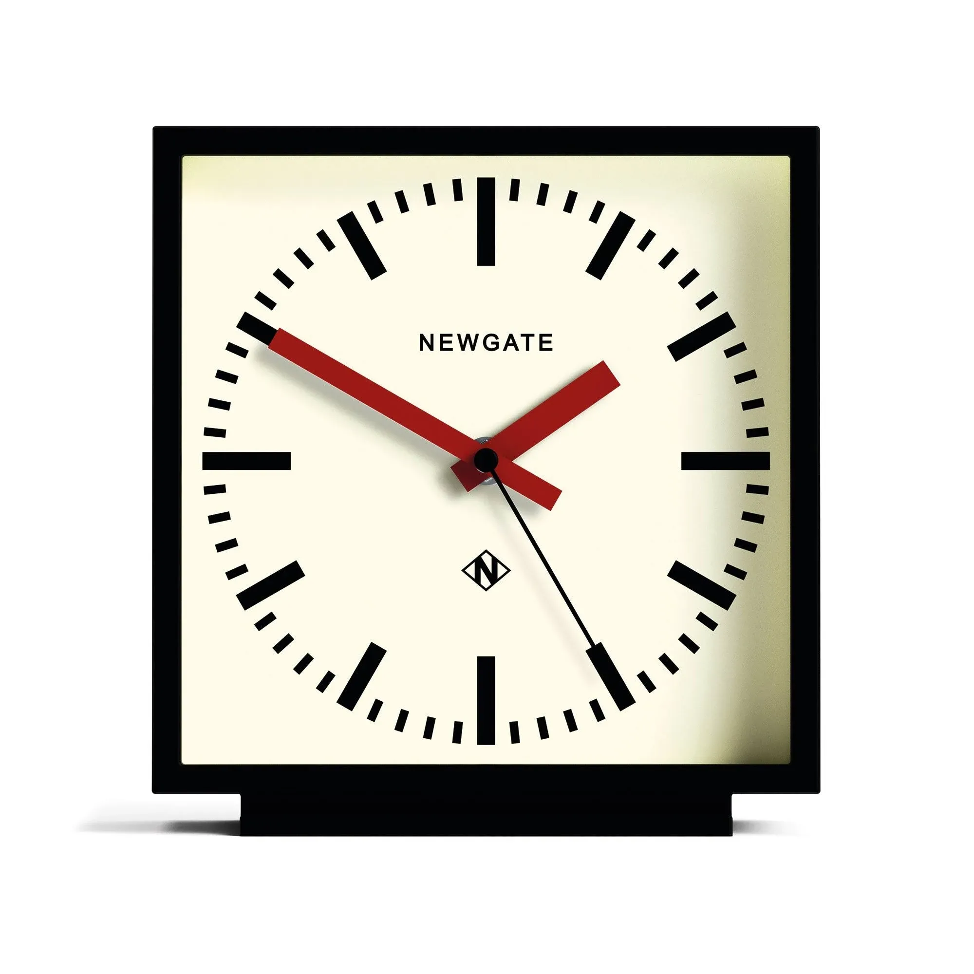 NEWGATE® Amp Silent Sweep Mantel Clock - 'No Tick' - A Modern Mantelpiece Clock - Clocks for Living Room - Office Clock - Desk Clock - Mantel Clocks (Matt Black case with Cream dial (Red))