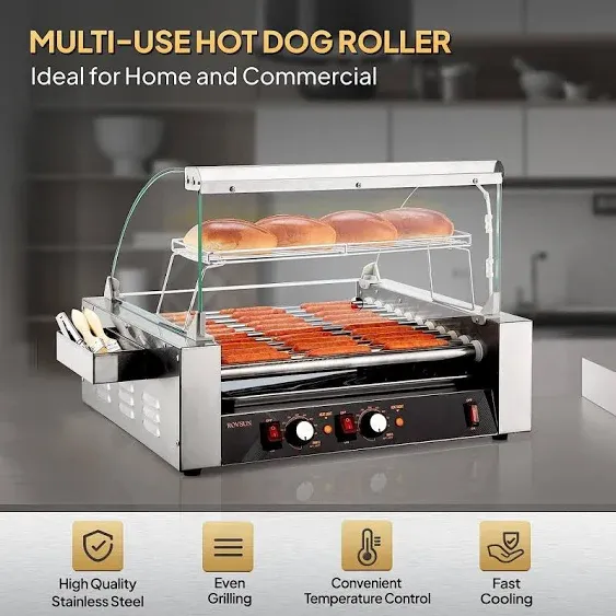 Commercial 18/30 Hot Dog 7/11 Rollers Grill Cooker Machine Cover Party Barbecue