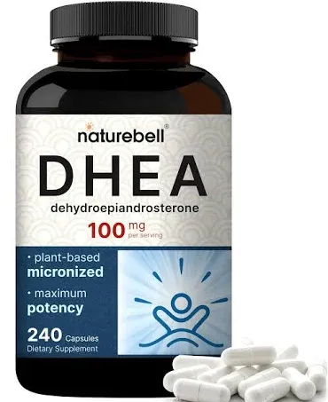 NatureBell DHEA 100 毫克，240 粒胶囊 | 超强效，微粉化等级，吸收更佳，支持男性和女性的能量水平、新陈代谢和健康衰老，不含转基因成分，美国制造