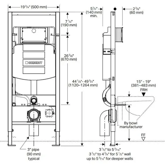 Geberit 111.335.00.5 Concealed Tank & Carrier UP320