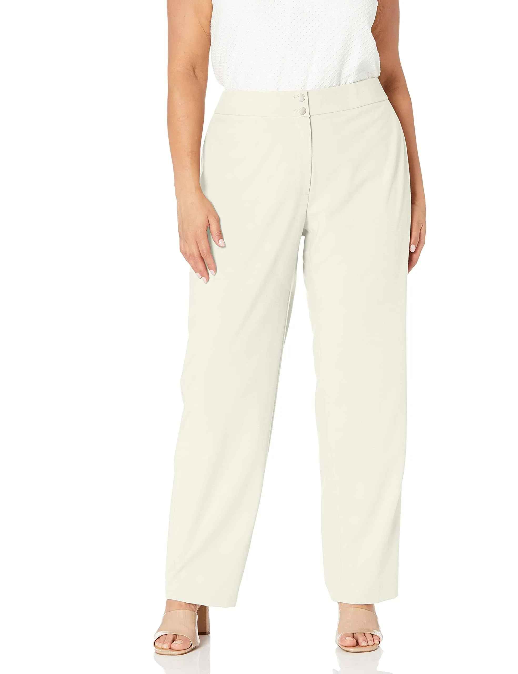 Calvin Klein Women&#039;s Plus Size Classic Fit Lux Pant, Cream Size 14W