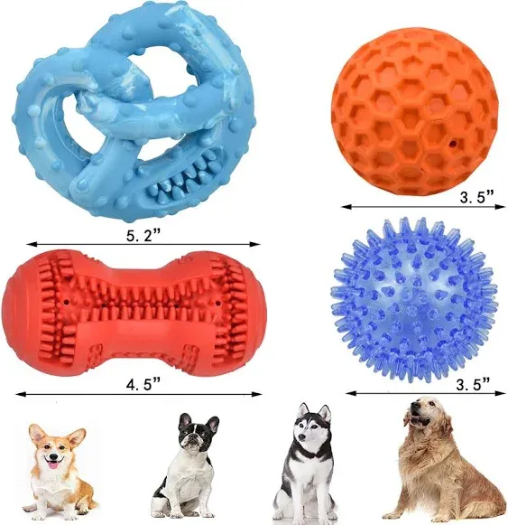 Dog Chew Toys Aggressive Chewers - Puppy Teething Chew Toy Extra Durable Dog Toys for Small Medium Large Breeds Include Squeaky Balls Teeth Brush Rubber Chew Toys Interactive Play