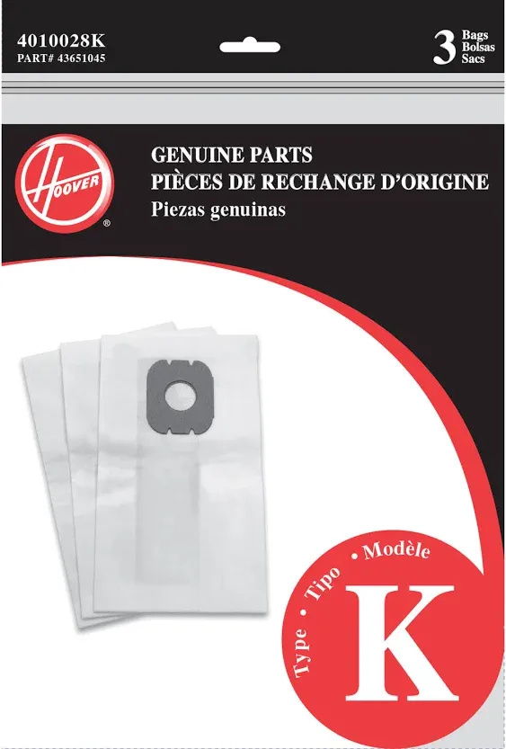 Hoover Type K Vacuum Cleaner Bags 3pk Genuine Fit All Hoover Spirit Cleaners S27