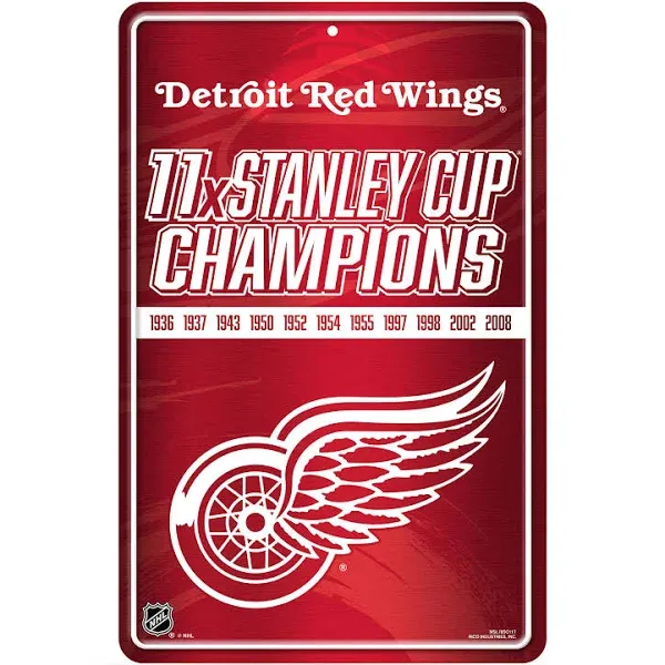 Rico Industries NHL Hockey Detroit Red Wings Champ Large Metal Sign, Metal