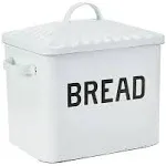 Creative Co-op Enameled Metal Distressed Bread Box with Lid, White