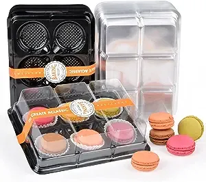 Macaron Box with Clear Display Window,50-Pack Black Base Gift Macaron Packaging Box Fits 6 Macarons,Dessert Carrier Boxes Great for Truffles Cake,Desserts,Cupcakes,Cookies,Muffins.7.87 x 5.5 x 1.77 "