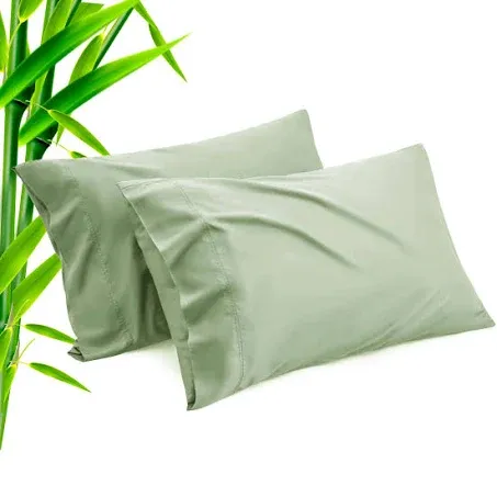 TELUS Green Pillow Cases Standard Size 2 Pack, Bamboo Rayon Cooling Pillowcases with Envelope Closure, Cool Breathable Pillow Cover for Hot Sleepers & Night Sweats, 20x26 inch