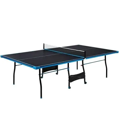 Black Blue Folding Rolling Table Tennis Table Indoor Ping Pong Table with 2 Paddles 2 Balls 1 Net and Post Set 4 Wheels for Easy Movement Perfect Christmas New Year Holiday Season Gifts