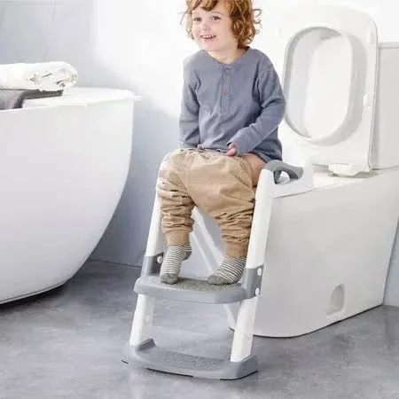 Potty Training Seat with Step Stool Ladder, SKYROKU Potty Training Toilet for Kids Boys Girls Toddlers - Comfortable Safe Potty Seat with Anti-Slip Pads Ladder Grey Purple