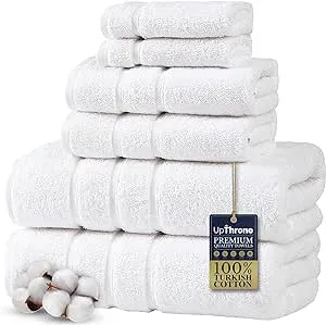 Luxury 6-Piece 100% Cotton White Turkish Bath Towel Set - Plush, Absorbent, and Thick