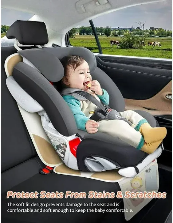 Sinvitron Car Seat Protector for Car Seat, Car Seat Cushion for Leather and Fabric Seats, 2 Mesh Pockets, Non-Slip Bottom, Waterproof Protectors for